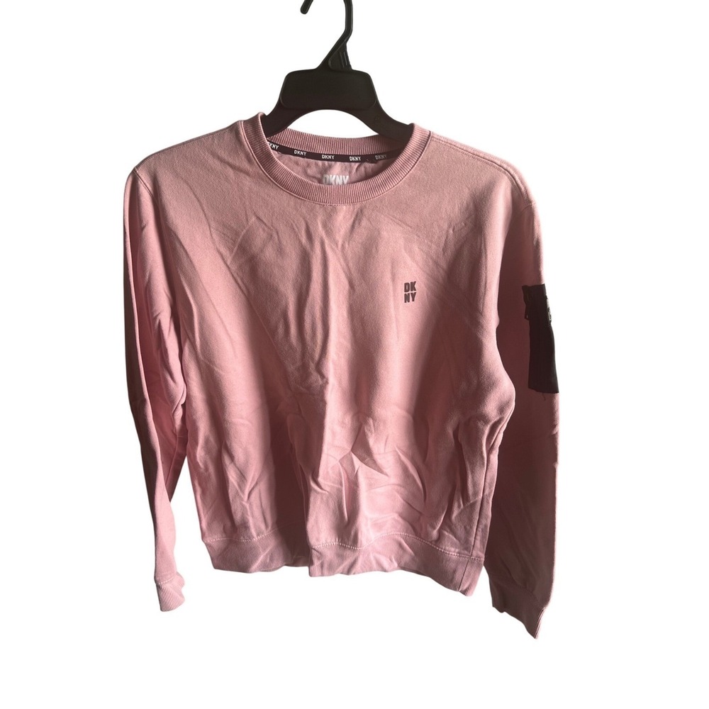 DKNY Womens Pink Crewneck Sweatshirt Utility Zipper Arm Pocket Medium Pullover